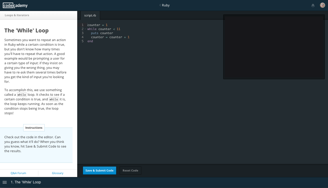 Ruby Course on Codecademy